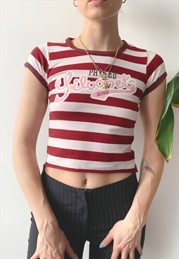 Preloved 00's Y2K Spring Striped Graphic Baby Tee Crop Top