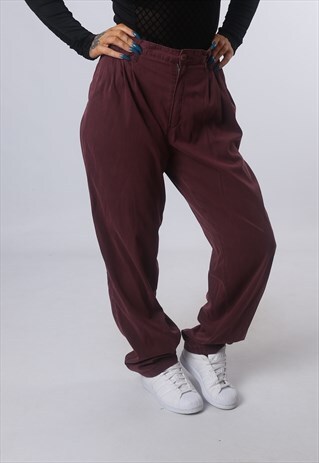 HIGH WAISTED TROUSERS PLAIN TAPERED LONG LEG UK 14 16 (BJ4N)