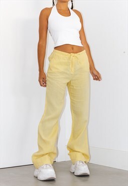 00s Linen Baggy Cargo Trousers In Pastel Yellow