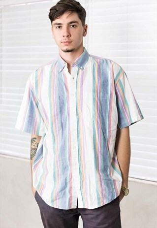 VINTAGE REGATTA STRIPED PASTEL SHIRT 90S L 7.9