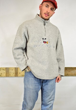 VINTAGE 90S DISNEY GREY MICKEY SPELL OUT FLEECE JACKET