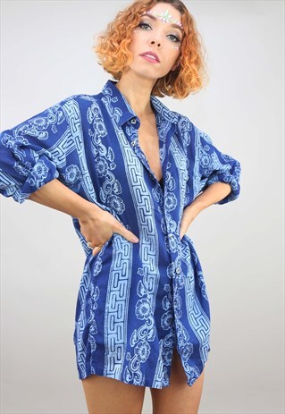 VINTAGE 80S 90S OVERSIZED LONG SLEEVE PATTERNED SHIRT