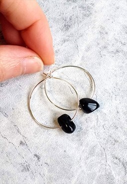 Mini Obsidian Gemstone Hoop Earrings