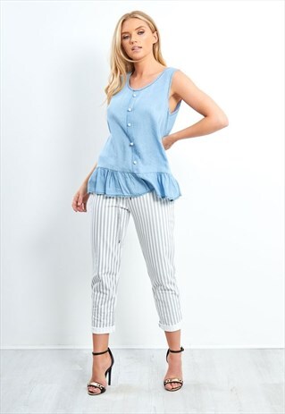 GREY STRIPED TROUSERS WITH TURNED UP HEM