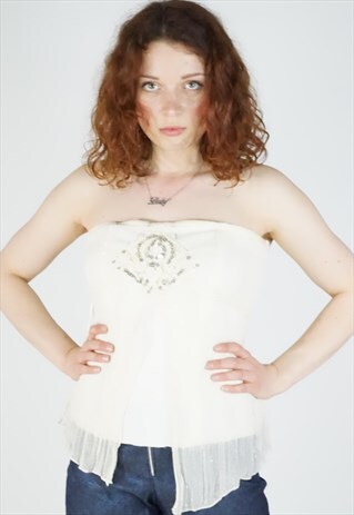 VINTAGE 90S Y2K CREAM CORSET BODICE STRAPLESS TOP