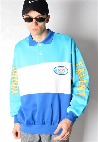 VINTAGE 80S BLUE COLOUR BLOCK SWEATSHIRT