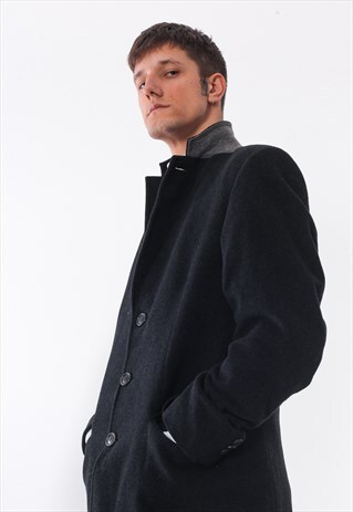 VINTAGE TOMMY HILFIGER OVER COAT WOOL CHARCOAL GREY
