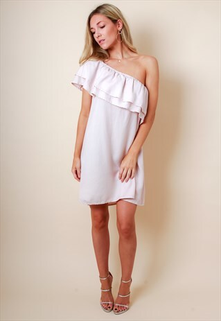 PINK ONE SHOULDER RUFFLE DRESS