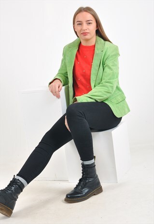 VINTAGE SUEDE LEATHER BLAZER JACKET IN GREEN