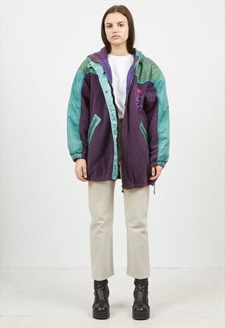VINTAGE PURPLE GREEN FLEECE ZIP JACKET