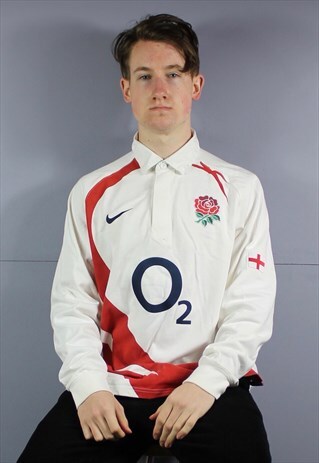 VINTAGE NIKE ENGLAND RUGBY SHIRT IN WHITE WITH EMBROIDERED L