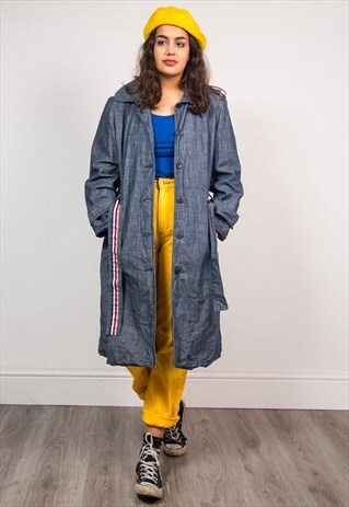 VINTAGE 90'S BLUE DENIM TOMMY HILFIGER MAC COAT