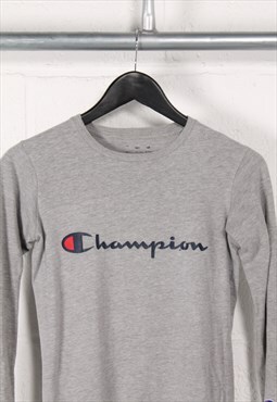 Vintage Champion Long Sleeve Top in Navy Sports Tee Medium