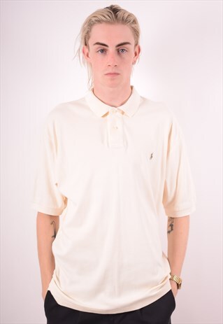 POLO RALPH LAUREN MENS VINTAGE POLO SHIRT LARGE WHITE 90S