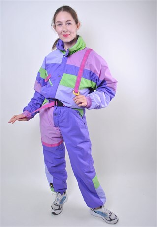 VINTAGE PURPLE ONE PIECE ITALIAN SKI SUIT, WOMAN SNOWSUIT