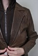 VINTAGE LEATHER JACKET, 90S LEATHER BLAZER BROWN COLOR WOMEN