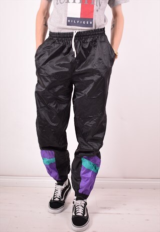 MENS VINTAGE TRACKSUIT TROUSERS MEDIUM BLACK 90S