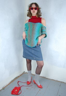 Vintage 90's crochet baggy knitted fluffy warm jumper vest