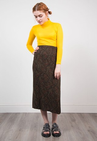 VINTAGE 80'S BROWN PATTERNED MIDI SKIRT