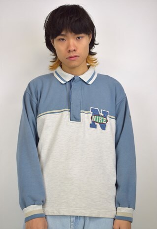 VINTAGE 90S NIKE BLUE GREY POLO VARSITY SWEATSHIRT