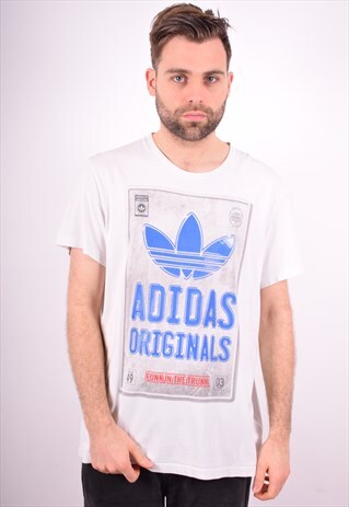 ADIDAS MENS VINTAGE T-SHIRT TOP LARGE WHITE 90'S