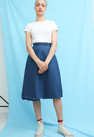 70S VINTAGE DENIM HIGH WAIST FLARED SKIRT