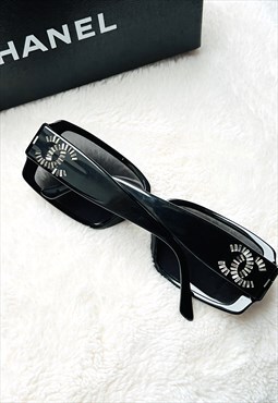 Chanel Sunglasses Rectangle Retro Black Crystal CC Logo y2k