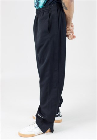 VINTAGE ADIDAS BLACK BUTTON-OFF TRACKSUIT BOTTOMS
