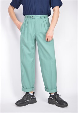 Vintage turquoise blue classic straight suit trousers