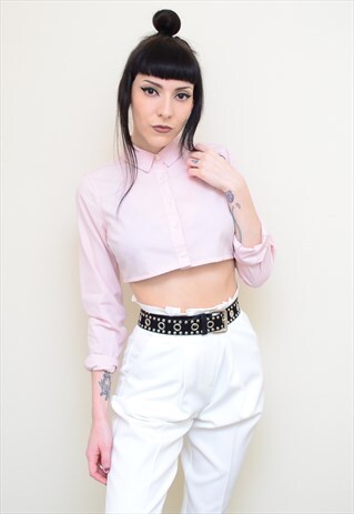 Y2K PALE PINK REWORKED CROPPED TOMMY HILFIGER POLO SHIRT