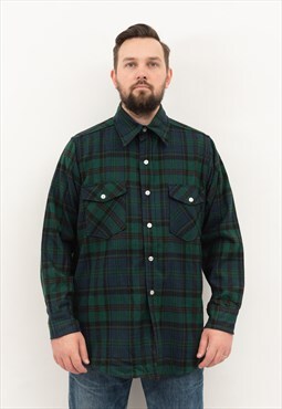 60's Wool Flannel Button Up Shirt Plaid Check Tartan Jacket