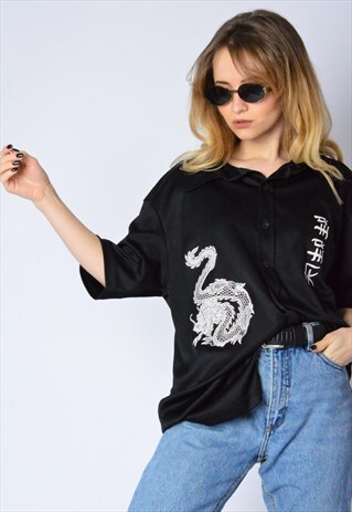VINTAGE 90S BLACK GRAPHIC DRAGON SHIRT