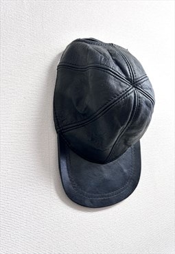 Original 80s Black Leather Cap 