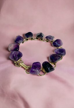 Vintage Amethyst Bracelet Chunky Purple & Gold 