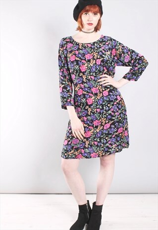 VINTAGE 90S FLORAL SHIFT DRESS WITH TIE BACK WAIST