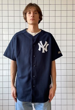 Vintage NY YANKEES Jersey Shirt MLB Majestic Top 90s Blue