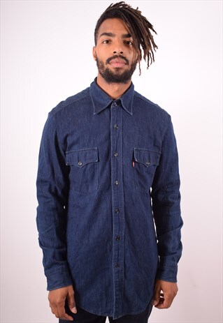 LEVI'S MENS VINTAGE DENIM SHIRT LARGE NAVY BLUE 90S