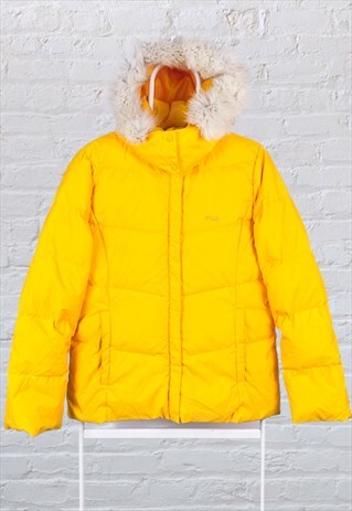 VINTAGE FILA WOMEN'S PUFFER FAUX FUR JACKET YELLOW MEDIUM