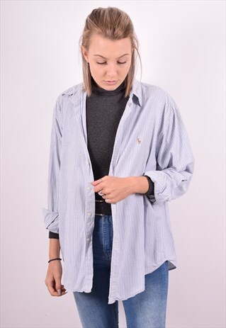 RALPH LAUREN WOMENS VINTAGE SHIRT XL BLUE STRIPES 90S
