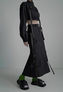 Mini/Maxi 2-piece Cargo Skirt in Black