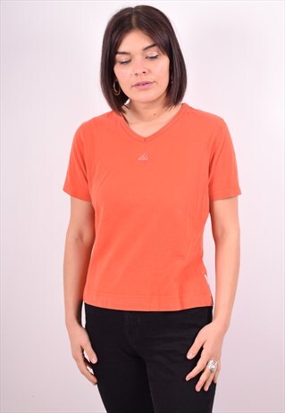 ADIDAS WOMENS VINTAGE T-SHIRT TOP SMALL ORANGE 90S