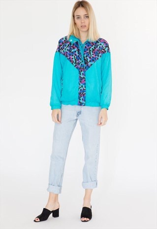 CLASSIC 80S TURQUOISE LEOPARD PRINT BOMBER