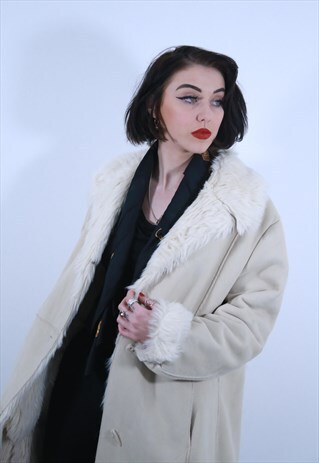 CREAM FAUX SHEEP SKIN COAT