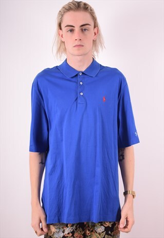 RALPH LAUREN MENS VINTAGE POLO SHIRT LARGE BLUE 90S