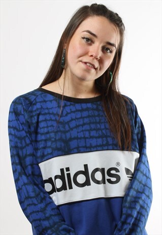 VINTAGE ADIDAS ORIGINALS BLUE SWEATER WITH CHEST SPELL OUT