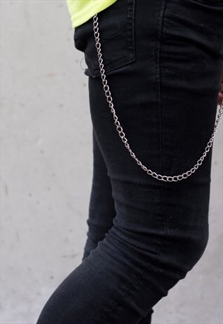 METAL CURB JEAN TROUSER KEY POCKET CHAIN - SILVER