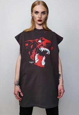 Doberman sleeveless t-shirt angry dog tank fangs print vest