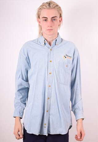 LEE MENS VINTAGE DENIM SHIRT MEDIUM BLUE 90S