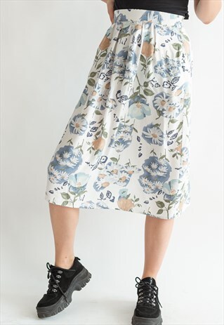 VINTAGE 80S FLORAL SKIRT WITH POCKETS