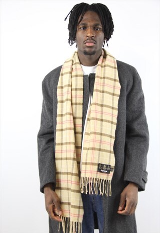 VINTAGE BARBOUR BEIGE TARTAN SCARF